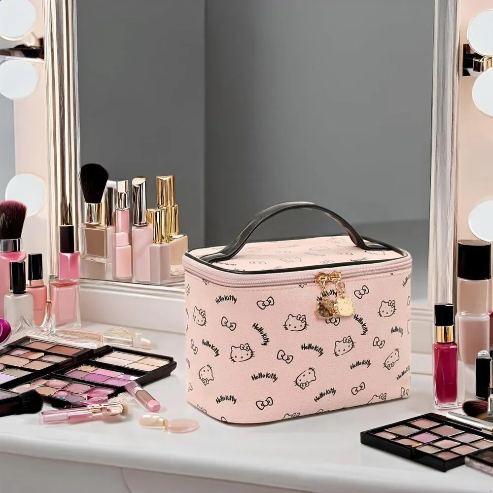 Large Cotton Travel Cosmetic Bag Organizer with Brush Holder for Women